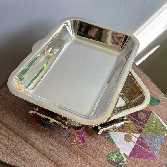 Vintage Silver Toned Handled Serving Trays, Circa 1960s, 2 pieces - Picture 1 of 7